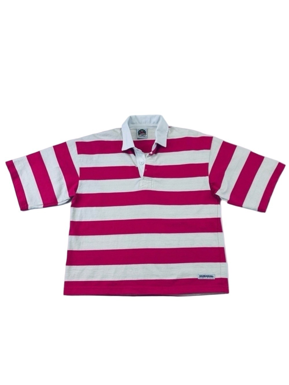 Barbarian Rugby womens shirt fuchsia white stripe cotton M Vintage Sport Prep